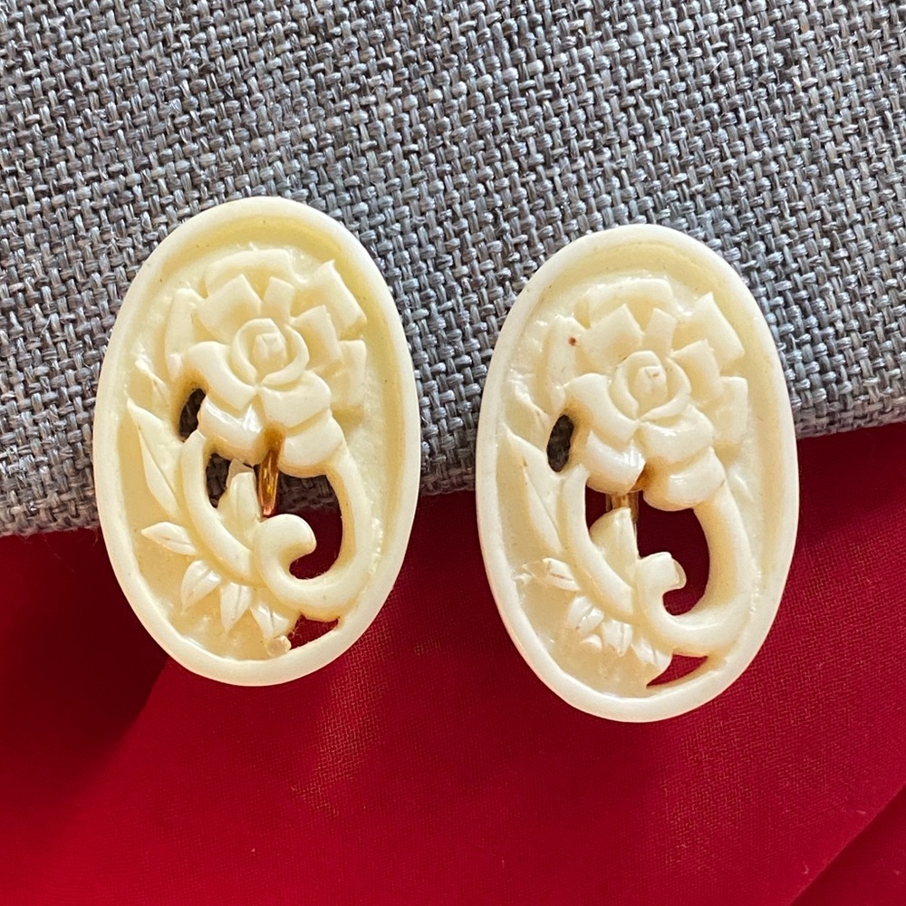 Vintage Carved Celluloid Earrings